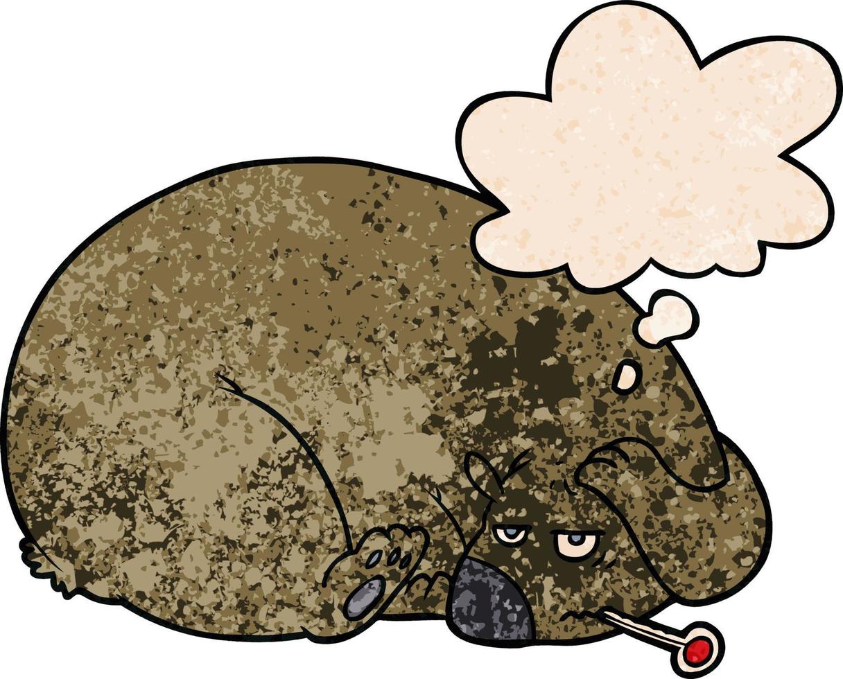 cartoon bear with a sore head and thought bubble in grunge texture pattern style vector