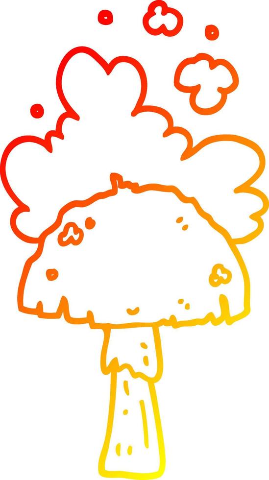warm gradient line drawing cartoon mushroom with spore cloud vector