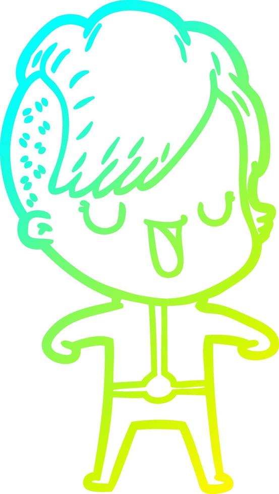 cold gradient line drawing cute cartoon girl with hipster haircut vector