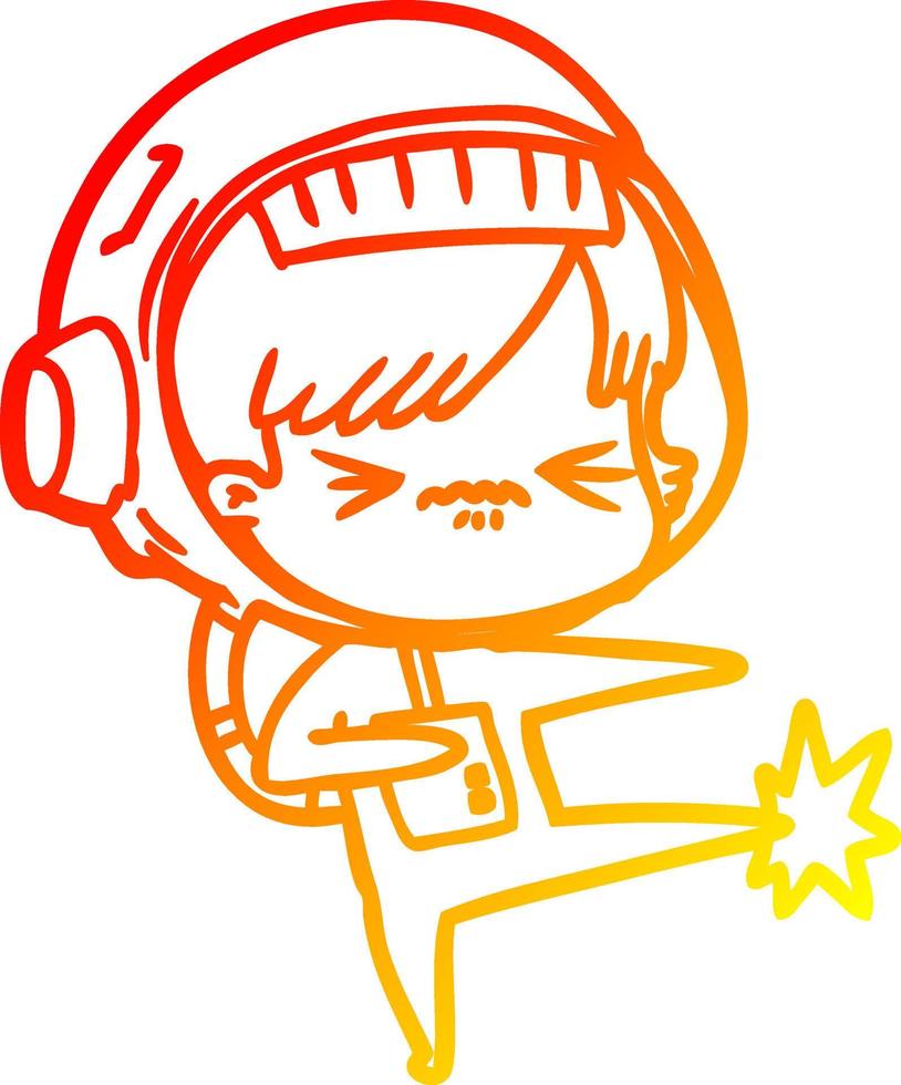 warm gradient line drawing angry cartoon space girl stubbing toe vector