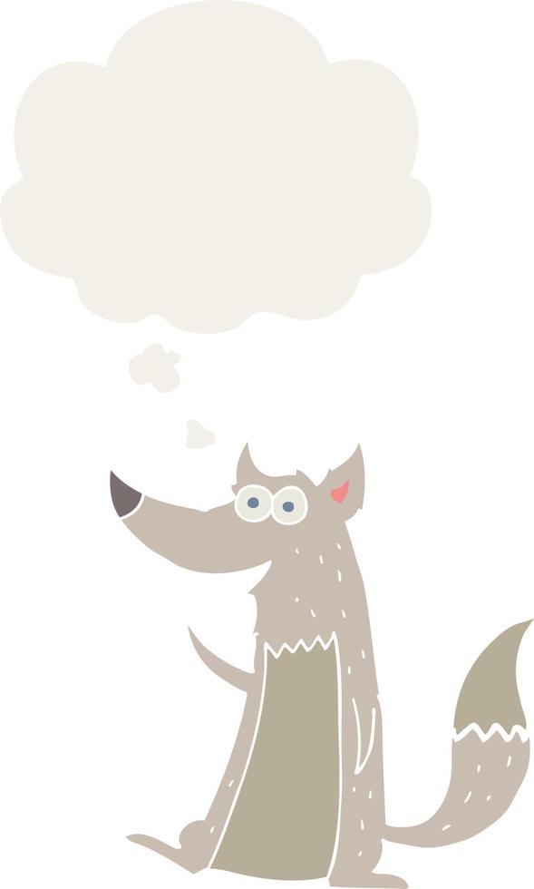 cartoon wolf and thought bubble in retro style vector