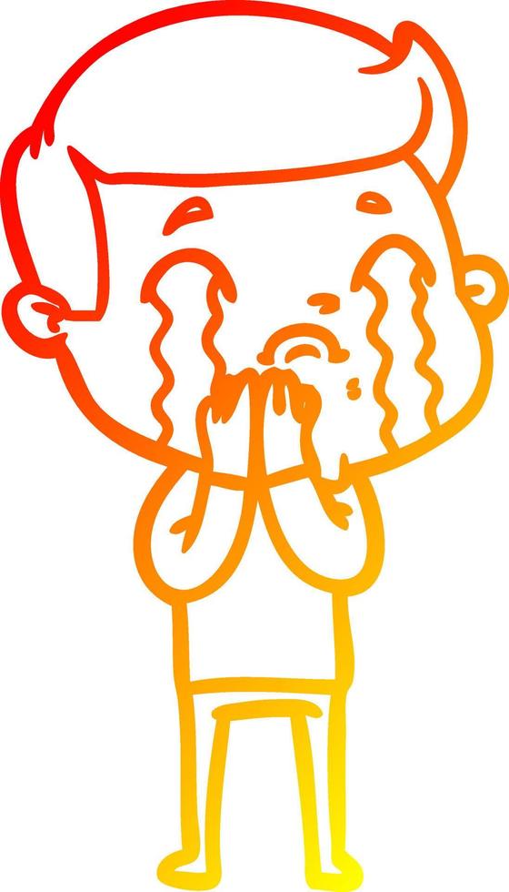 warm gradient line drawing cartoon man crying vector