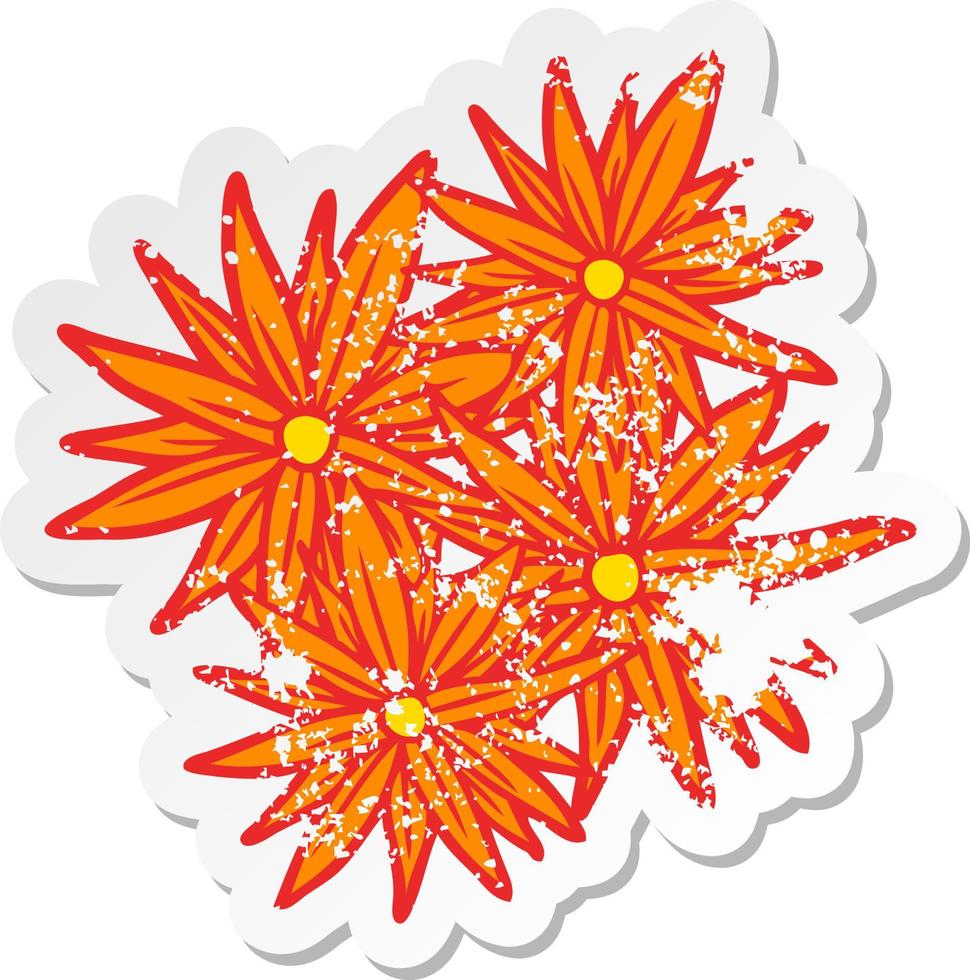 distressed sticker of a cartoon bright flowers vector