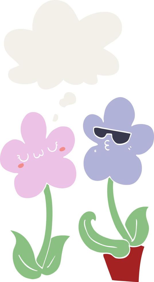 cute cartoon flower and thought bubble in retro style vector