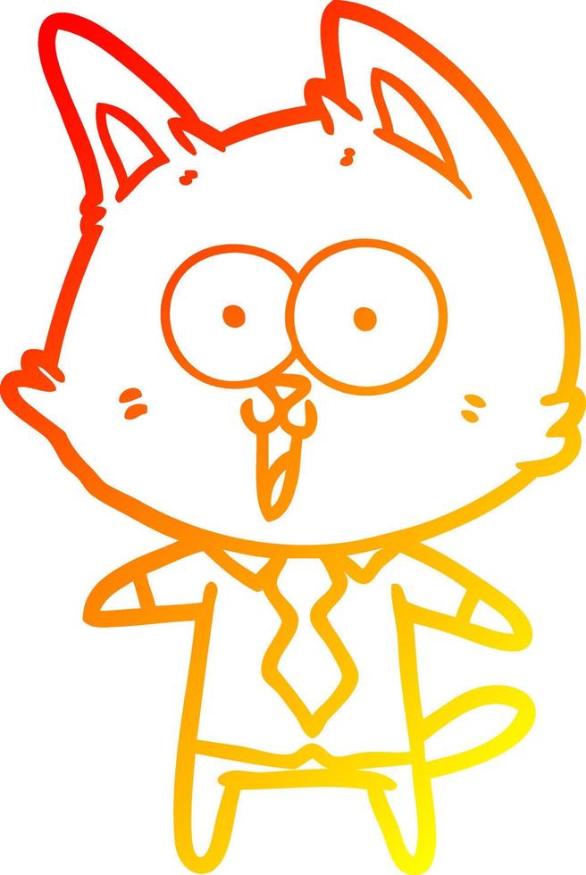 warm gradient line drawing funny cartoon cat wearing shirt and tie vector
