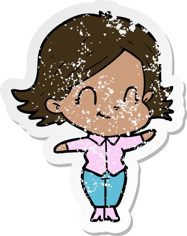 distressed sticker of a cartoon friendly girl vector