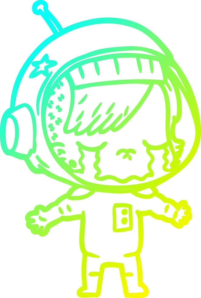 cold gradient line drawing cartoon crying astronaut girl vector