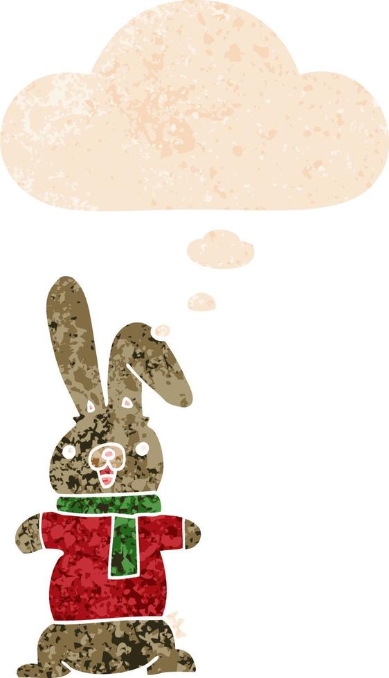 cartoon rabbit and thought bubble in retro textured style vector