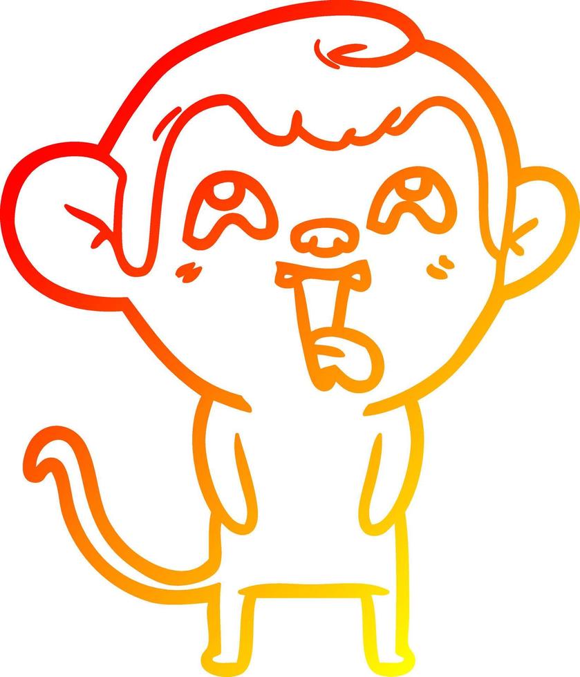 warm gradient line drawing crazy cartoon monkey vector