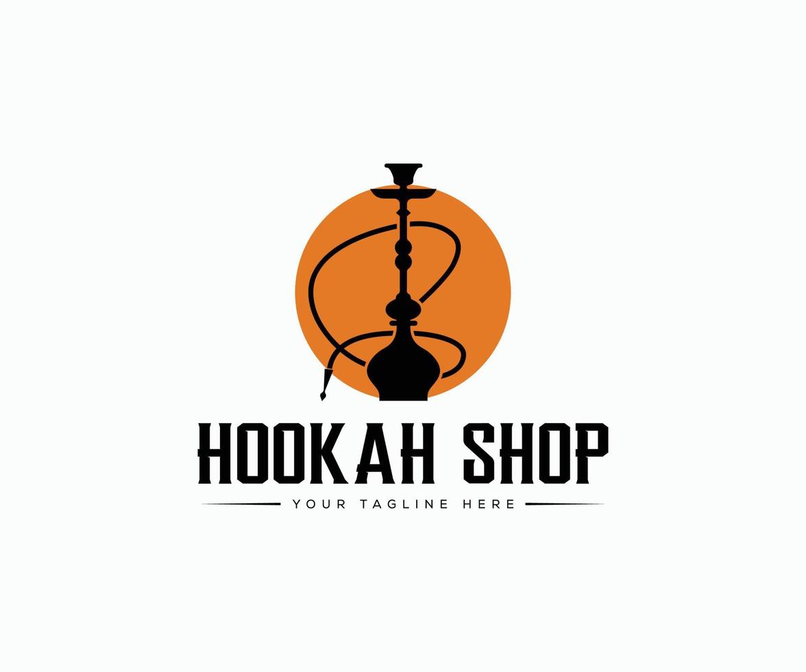 Hookah Logo Design, Label, Badge. Vintage Shisha Logo. Lounge Cafe Emblem. Arabian Bar. vector