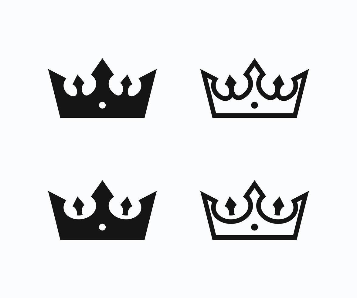 iconos de la corona en el vector de estilo plano de moda. conjunto de iconos negros de corona vector.