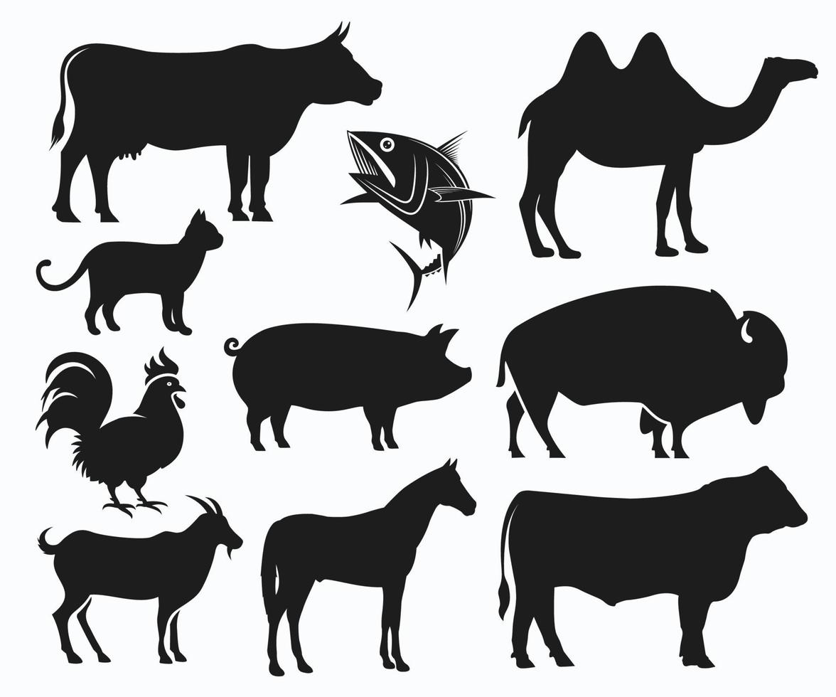 Silhouettes Animals Set Icon. Set Silhouette Standing Animals Icon Template. vector