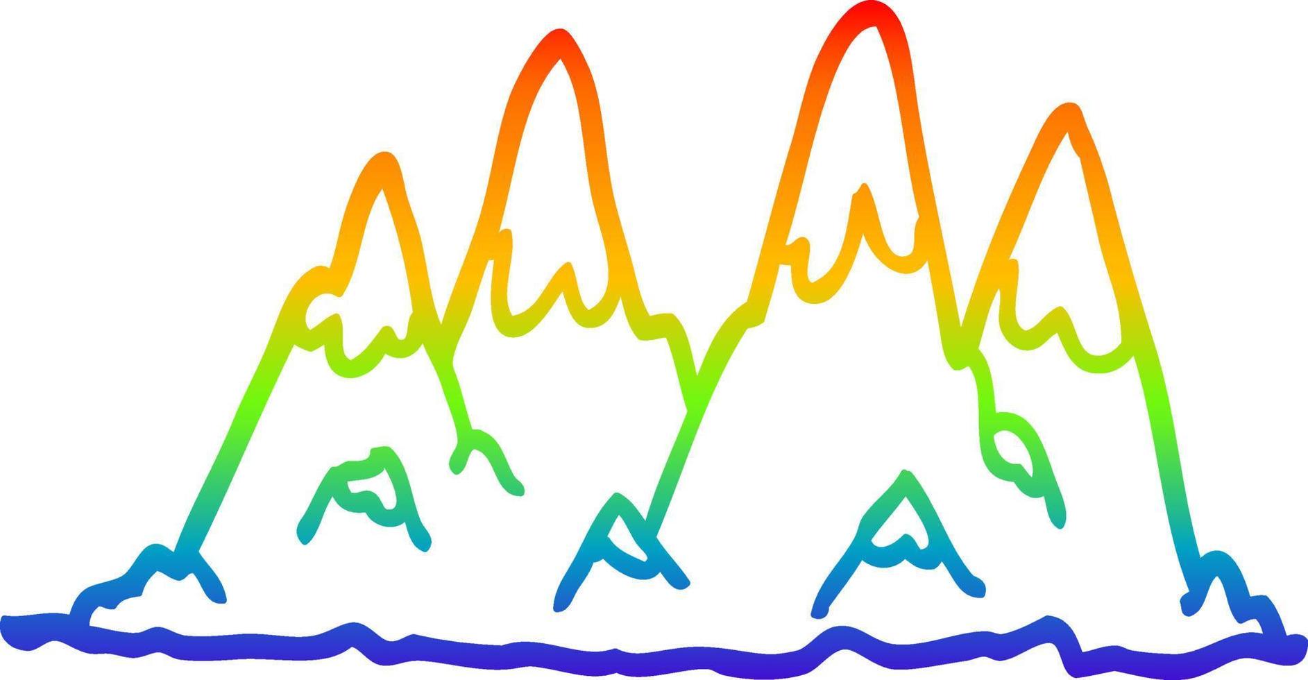 línea de gradiente de arco iris dibujo cordillera de dibujos animados vector