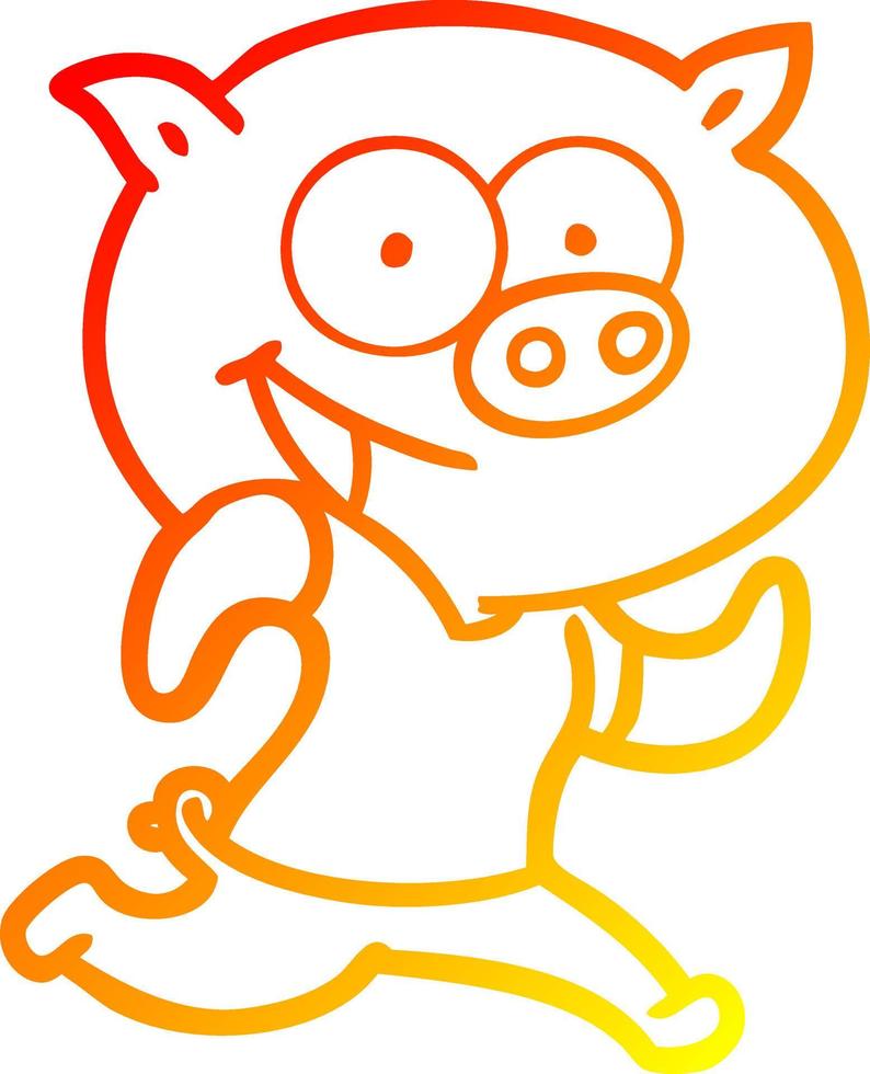 warm gradient line drawing cheerful pig exercising cartoon vector