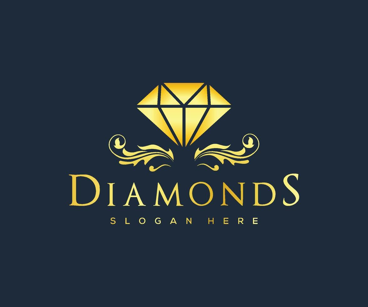 logotipo de oro de diamante real de lujo. concepto de diseño de logotipo de diamante de lujo dorado. vector