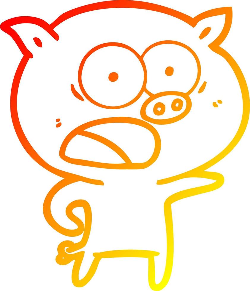 warm gradient line drawing cartoon pig shouting vector