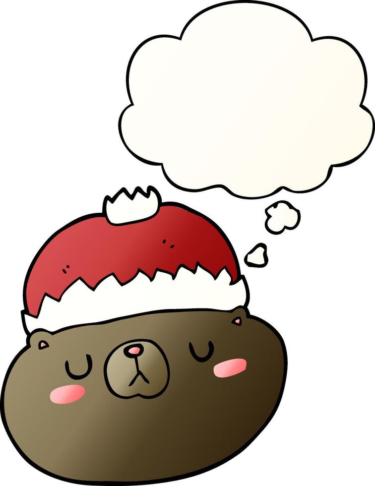 cartoon christmas bear and thought bubble in smooth gradient style vector