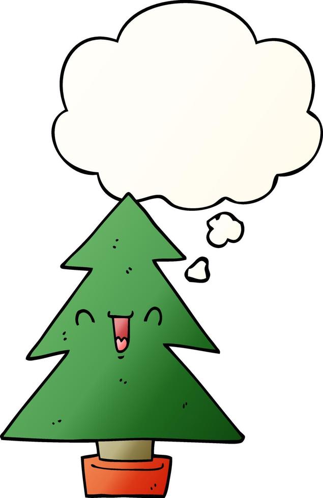 cartoon christmas tree and thought bubble in smooth gradient style vector