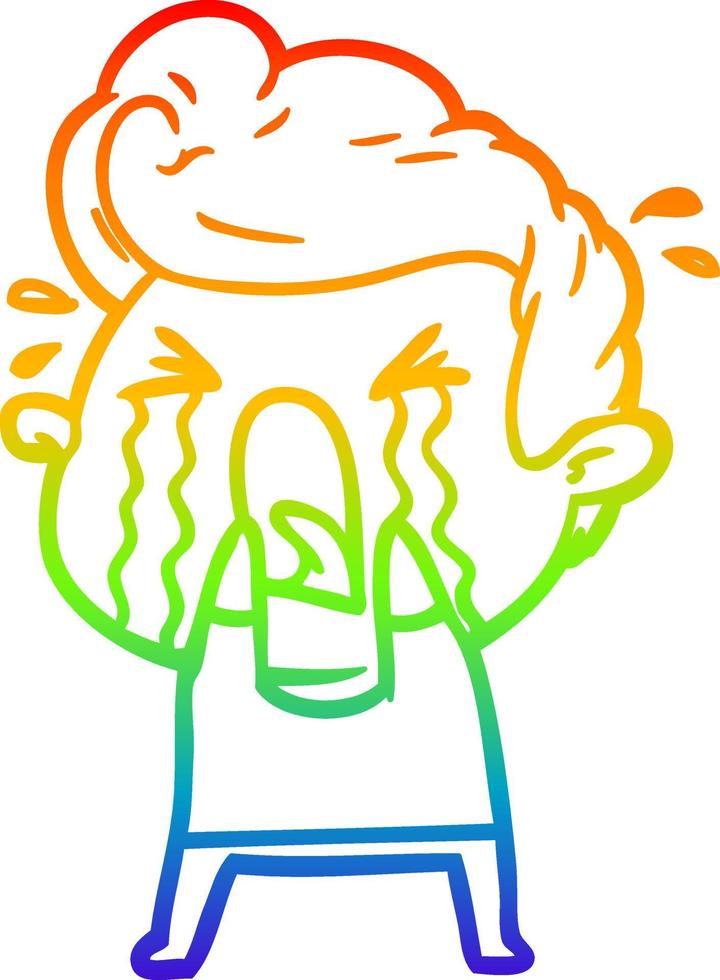 rainbow gradient line drawing cartoon crying man vector