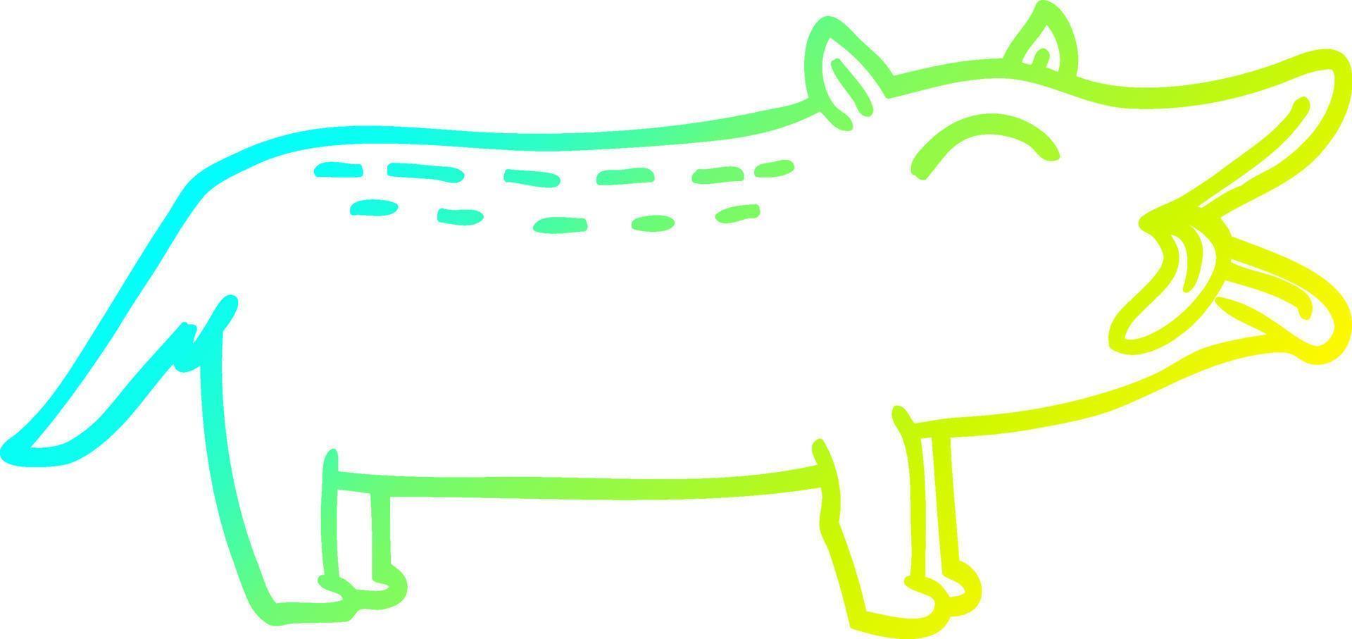 línea de gradiente frío dibujo perro gracioso de dibujos animados vector
