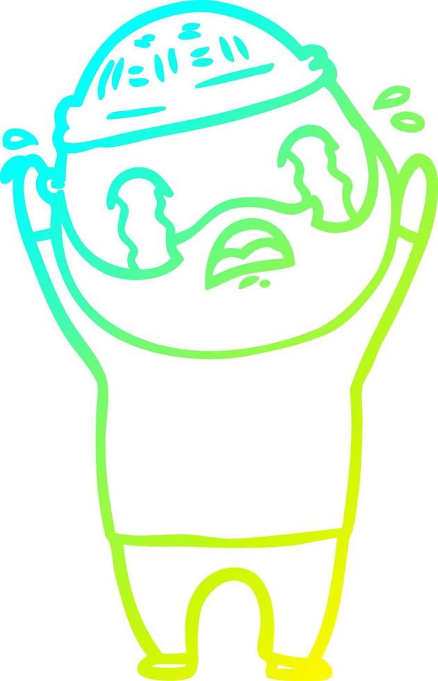 cold gradient line drawing cartoon bearded man crying vector