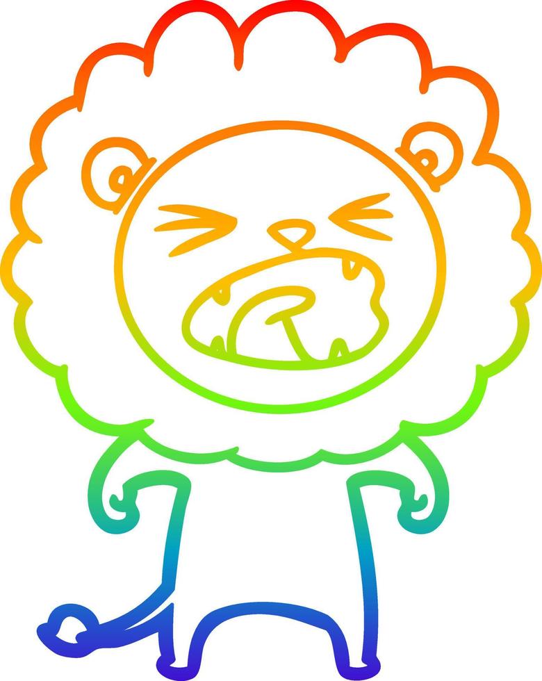 rainbow gradient line drawing cartoon angry lion vector