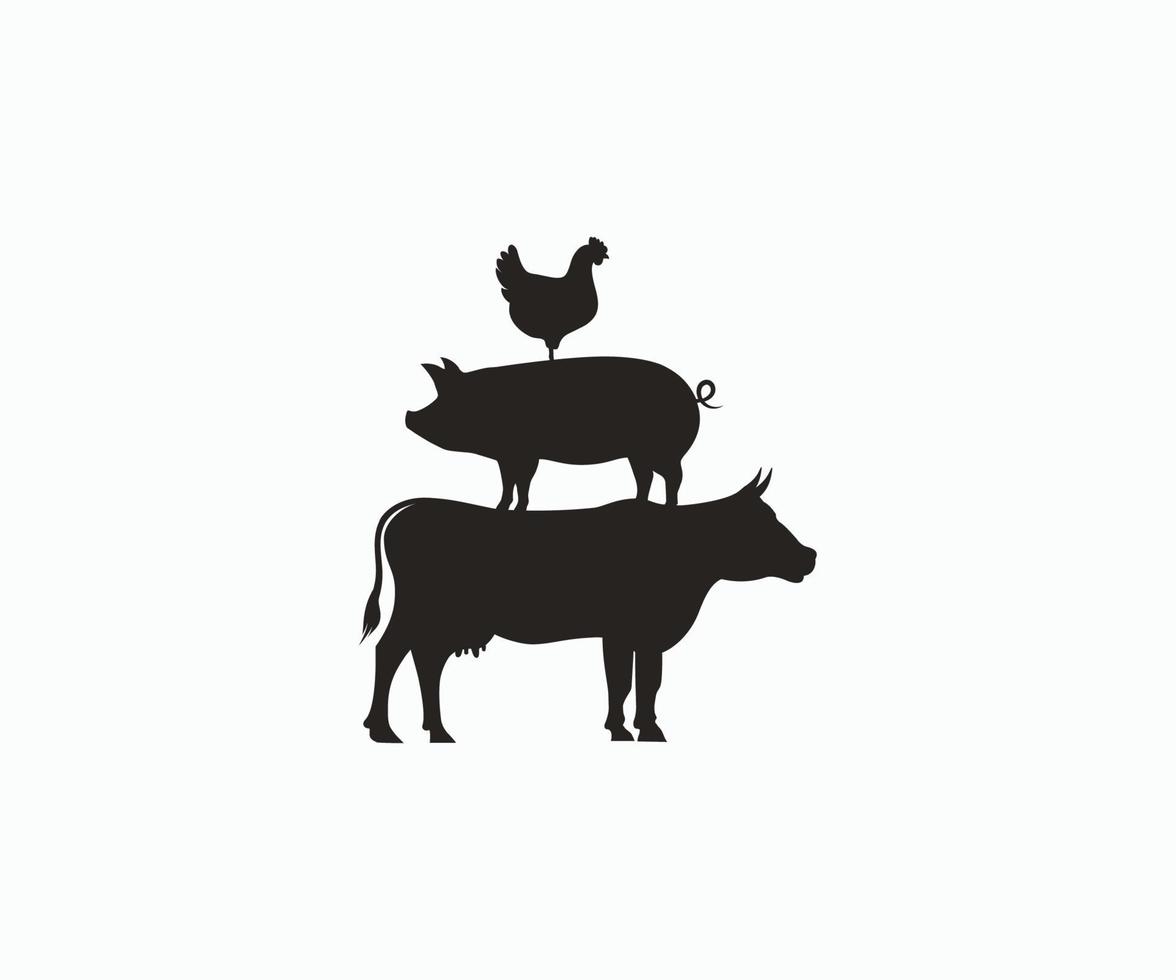 vector de icono de plantilla de pollo de cerdo de vaca. plantilla de animales de granja. plantilla de pollo de cerdo de vaca apilada.