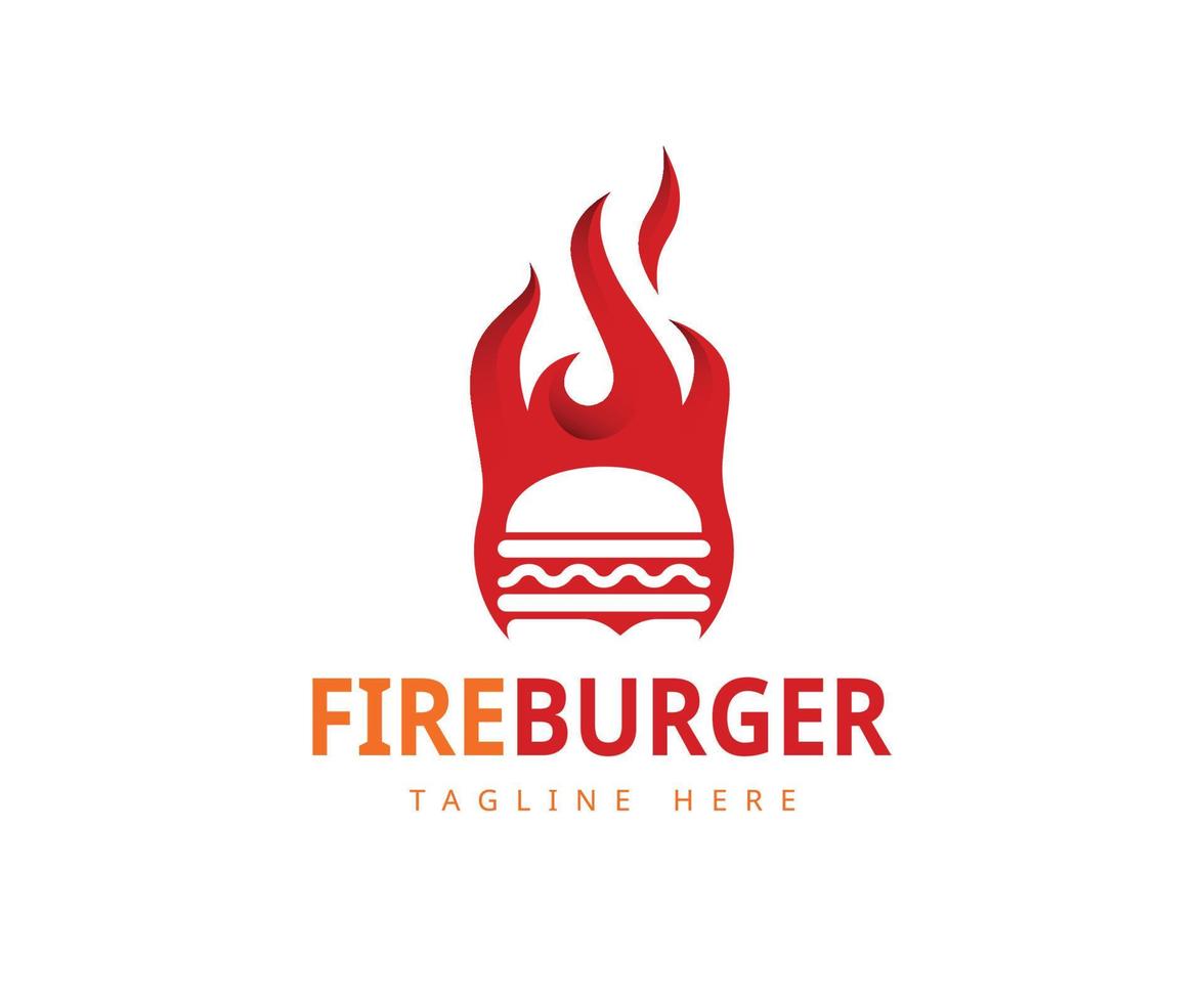 Hot Burger Logo Design Template. Creative hamburger fire label logo design Vector. vector