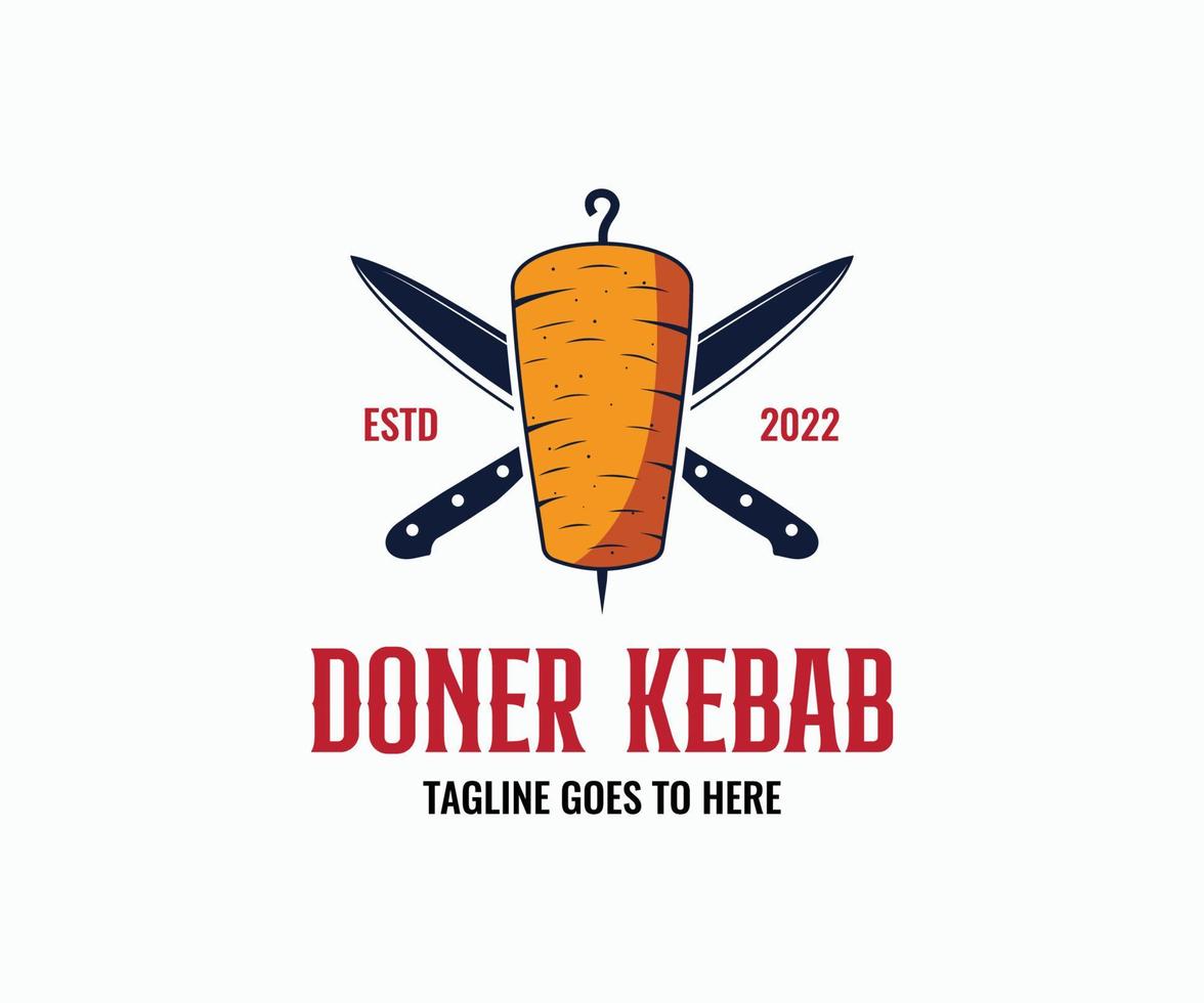 diseño del logotipo de doner kebab. logotipo de shawarma para restaurantes y mercados. emblema vectorial de shawarma doner. vector