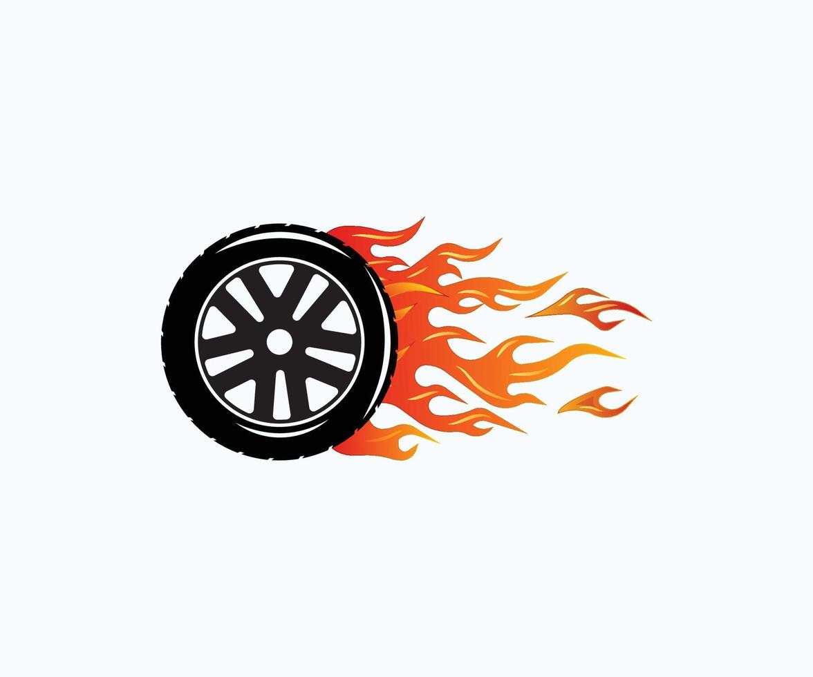 Wheel logo. Fast speed with a fiery trail Stock Vector. Tires logo design template. vector