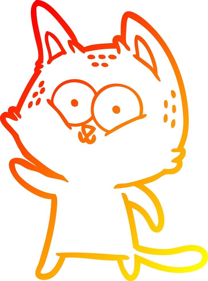 warm gradient line drawing cartoon cat waving vector