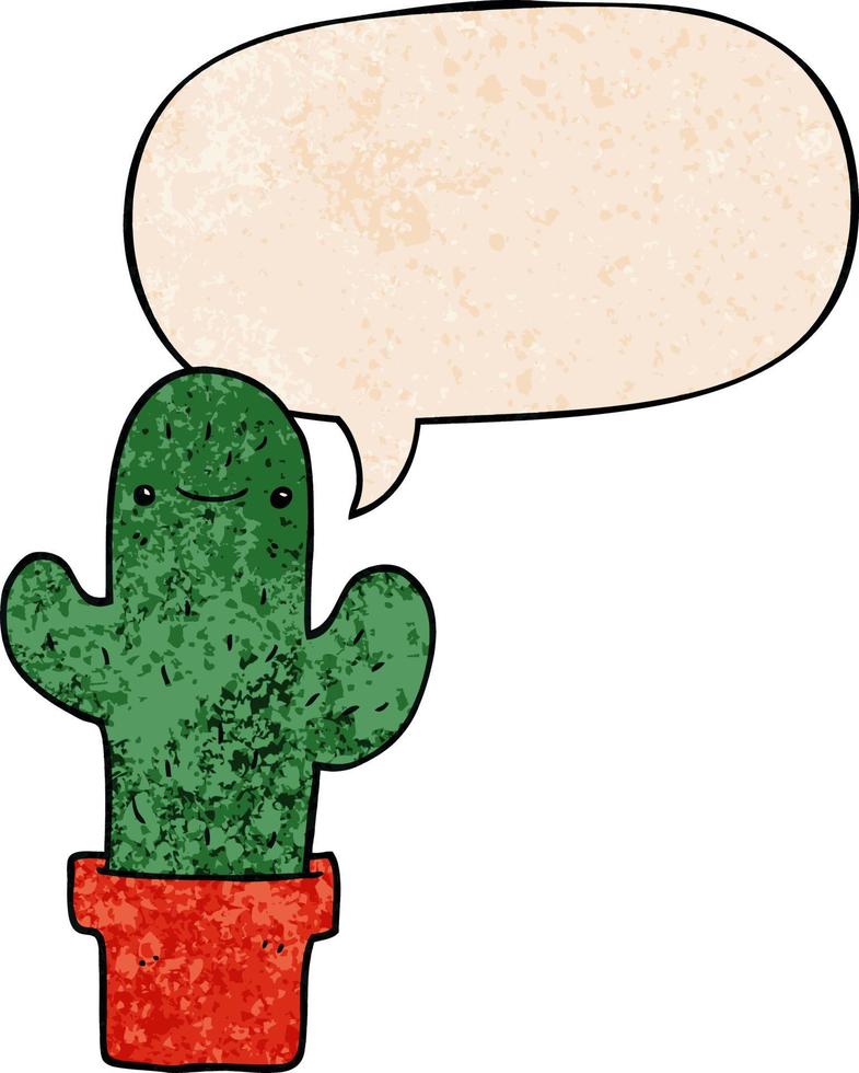 cartoon cactus and speech bubble in retro texture style vector