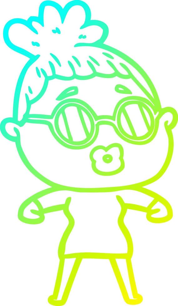 cold gradient line drawing cartoon woman wearing spectacles vector