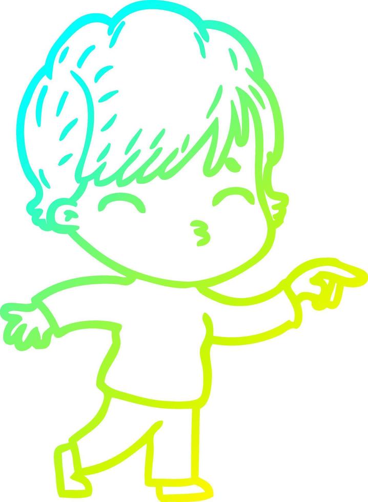cold gradient line drawing cartoon woman thinking vector