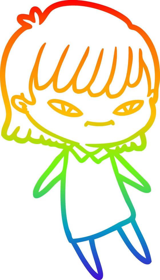 rainbow gradient line drawing cartoon woman vector