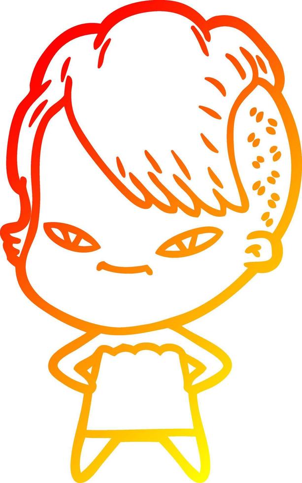 warm gradient line drawing cute cartoon girl with hipster haircut vector