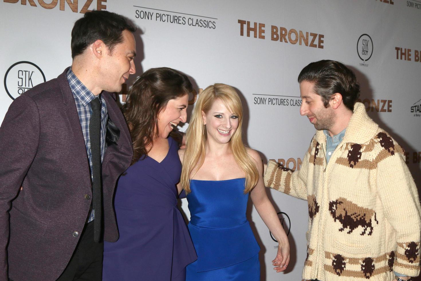LOS ANGELES, MAR 7 - Jim Parsons, Mayim Bialik, Melissa Rauch, Simon Helberg at the The Bronze Premiere at the SilverScreen Theater at the Pacific Design Center on March 7, 2016 in Los Angeles, CA photo