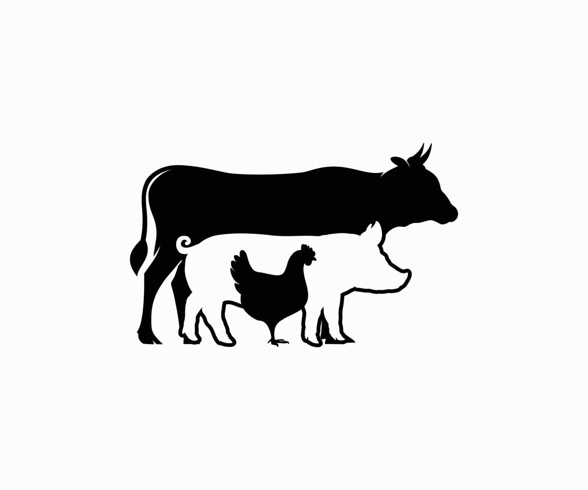 Cow Pig Chicken Icon Vector. Farm Animals Icon. Stacked Cow Pig Chicken Vector Design Template