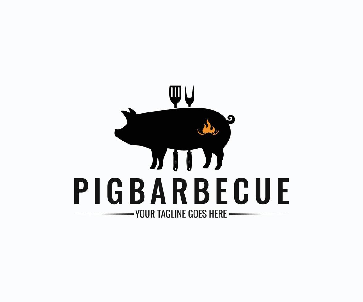 Creative Pig Barbecue Logo Design. BBQ, Barbecue, Barbeque, and Grill Logo Design Template. vector