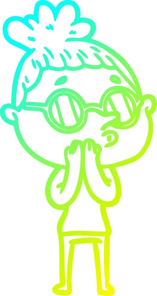 cold gradient line drawing cartoon woman wearing glasses vector