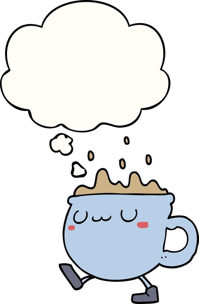 cartoon coffee cup walking and thought bubble vector