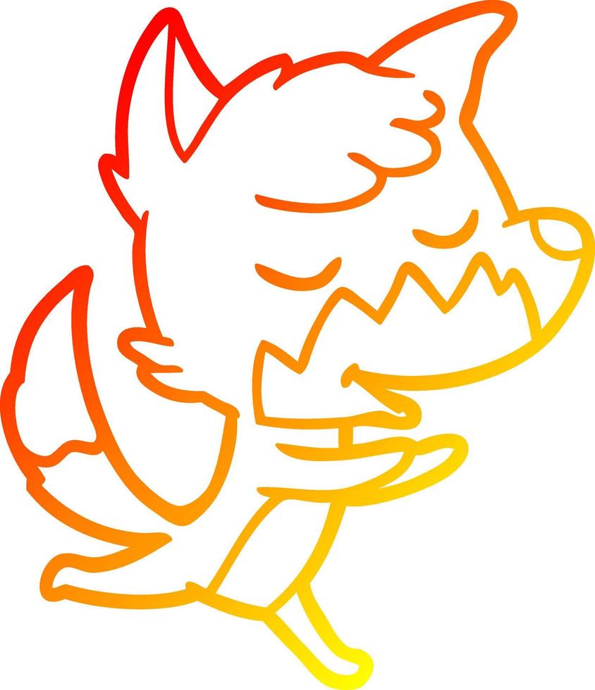 warm gradient line drawing friendly cartoon fox running vector