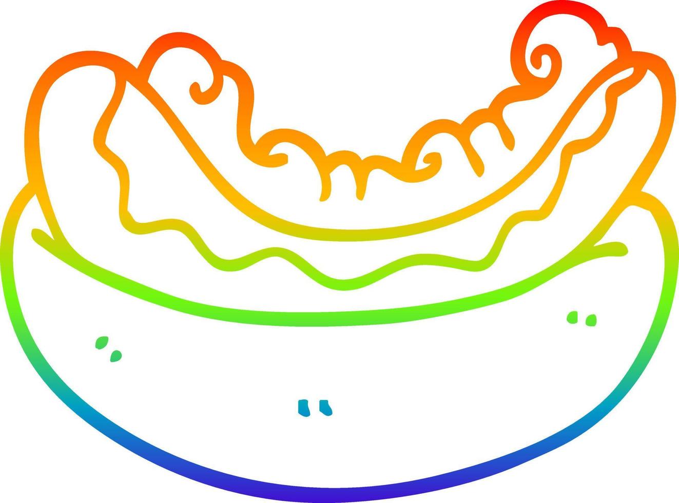 rainbow gradient line drawing cartoon hotdog vector