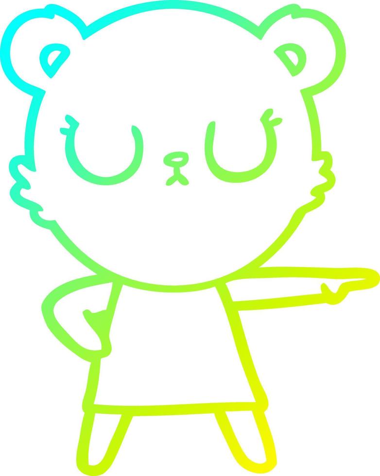 cold gradient line drawing peaceful cartoon bear in dress pointing vector