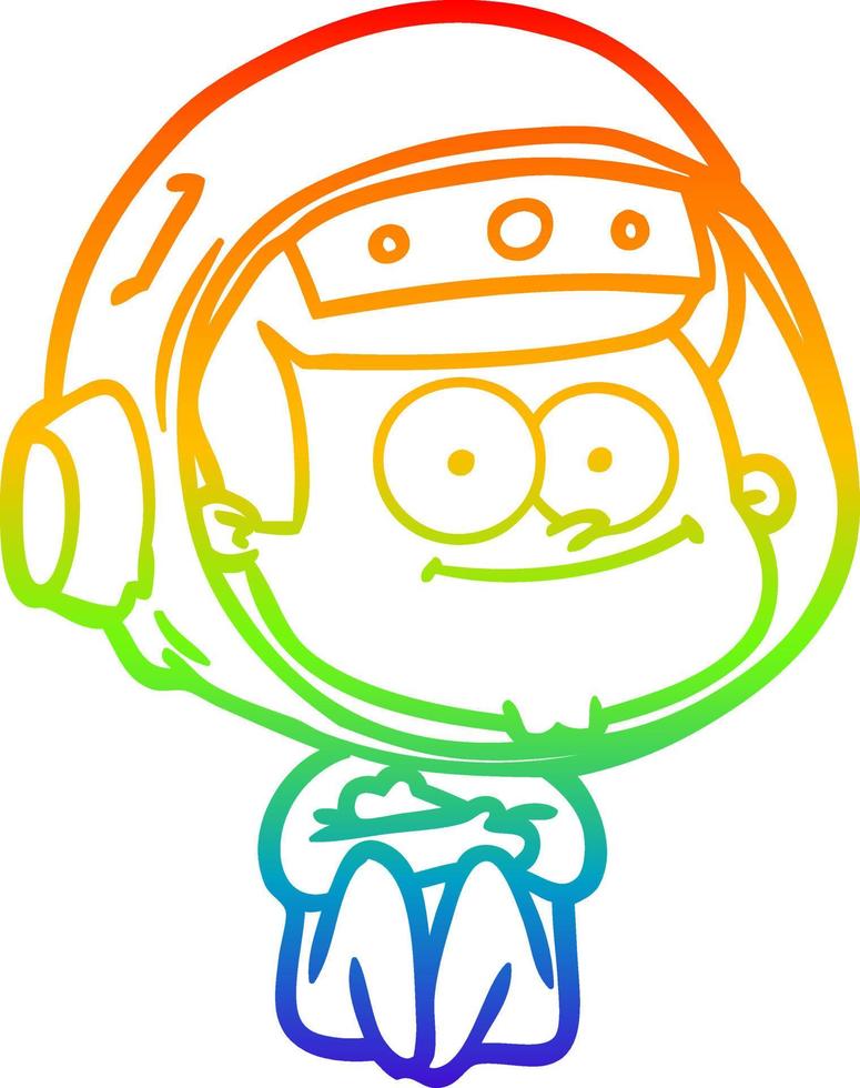 rainbow gradient line drawing happy astronaut cartoon vector