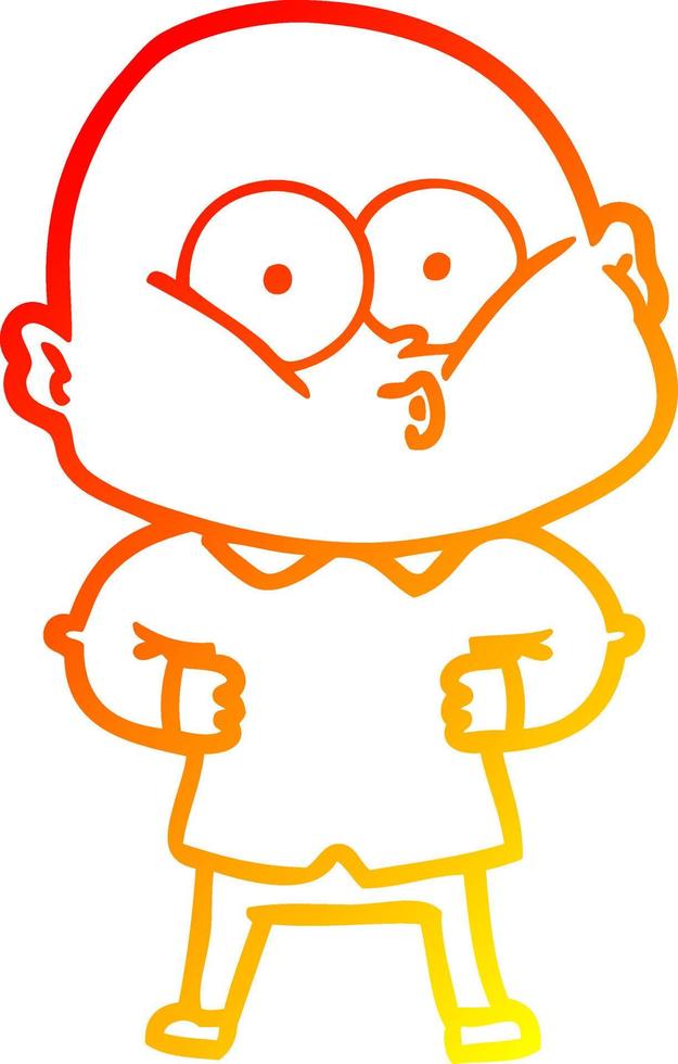 warm gradient line drawing cartoon bald man staring vector