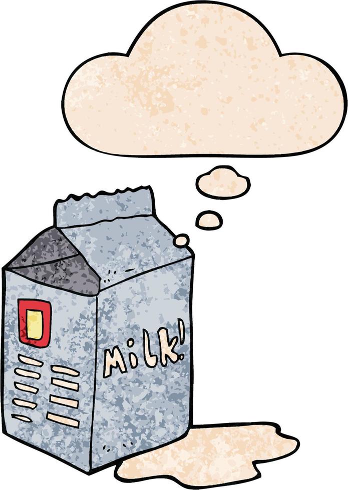 cartoon milk carton and thought bubble in grunge texture pattern style vector