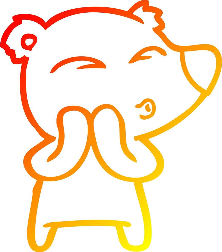 warm gradient line drawing cartoon whistling bear vector