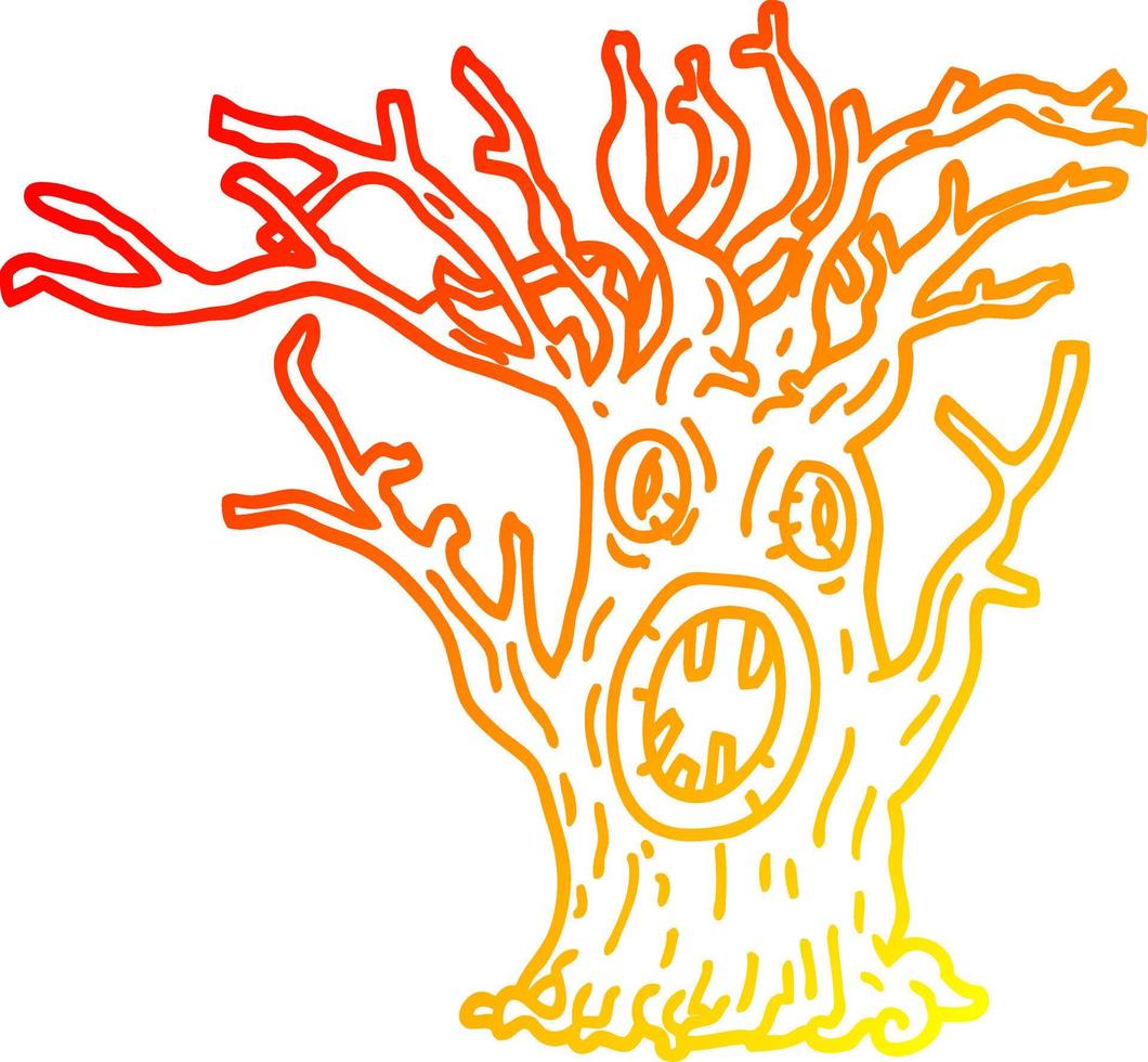 warm gradient line drawing cartoon spooky tree vector