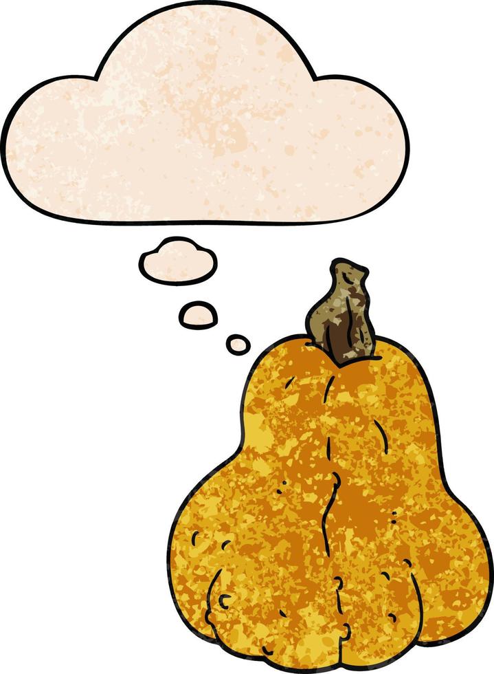cartoon squash and thought bubble in grunge texture pattern style vector